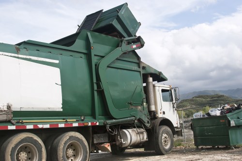 Front view of skip truck at a site illustration